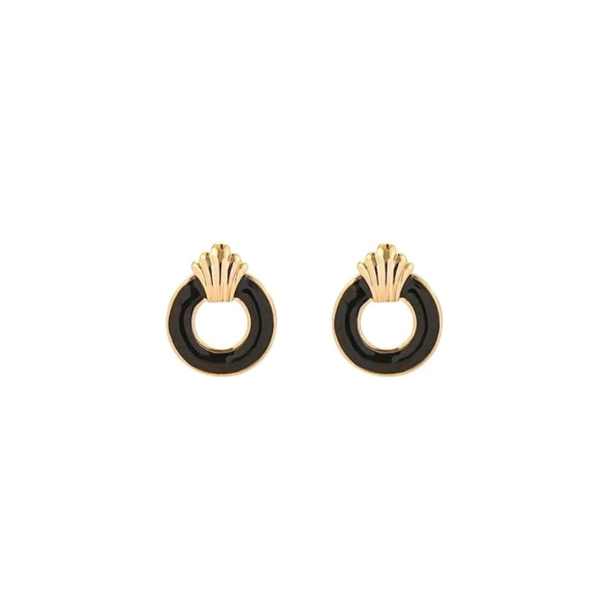 Vintage Gold-plated Enamel-paint Round Stud Earrings