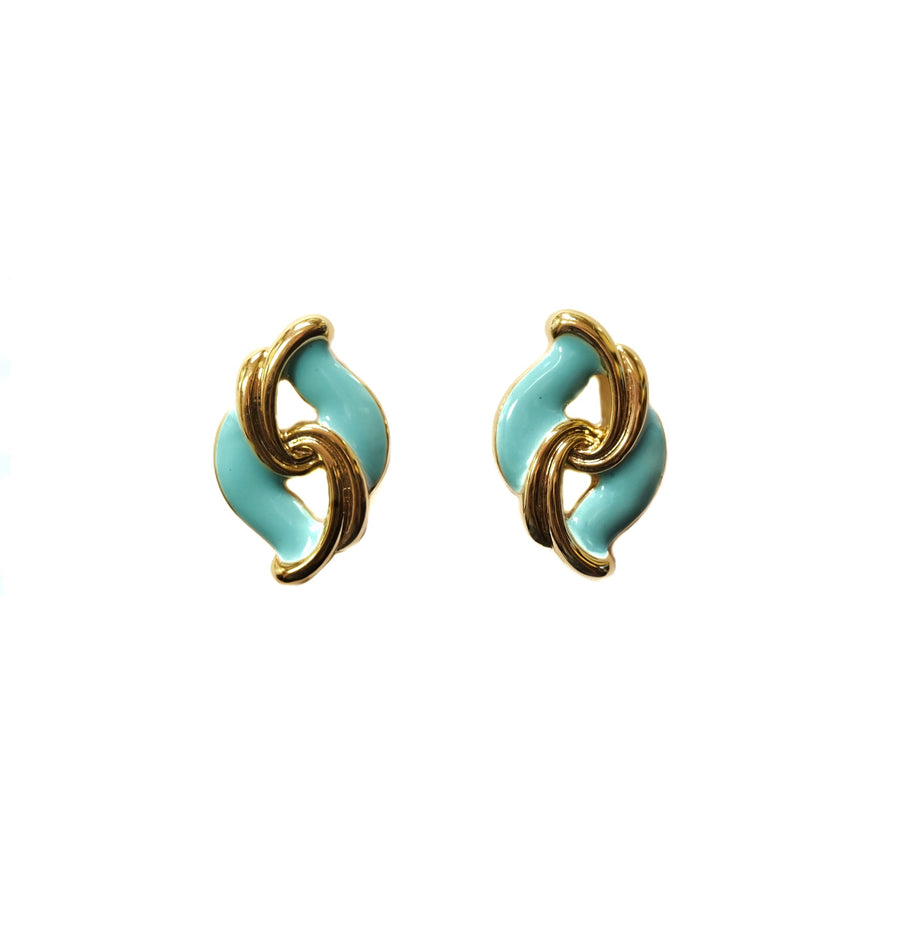 Vintage 18K Gold-plated Enamel-paint Earrings