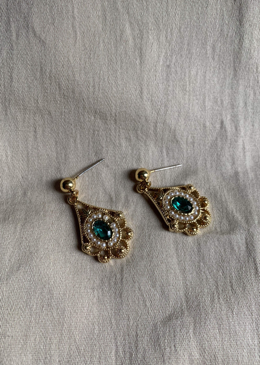 Vintage 18K Gold-plated Gemstone Drop Earrings