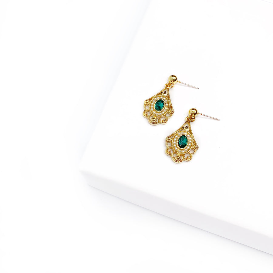 Vintage 18K Gold-plated Gemstone Drop Earrings