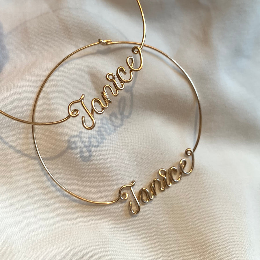 Handmade 14K Gold-plated Initials Hoop Earrings