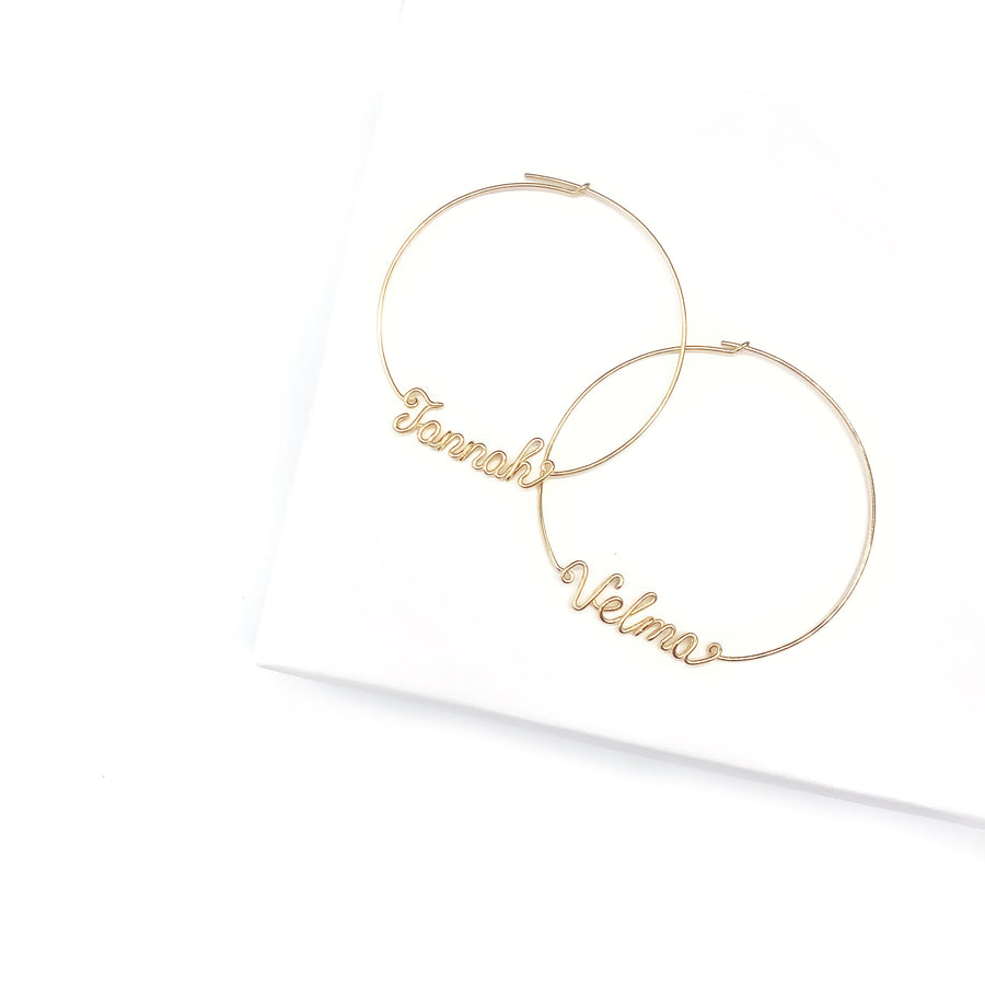 Handmade 14K Gold-plated Initials Hoop Earrings
