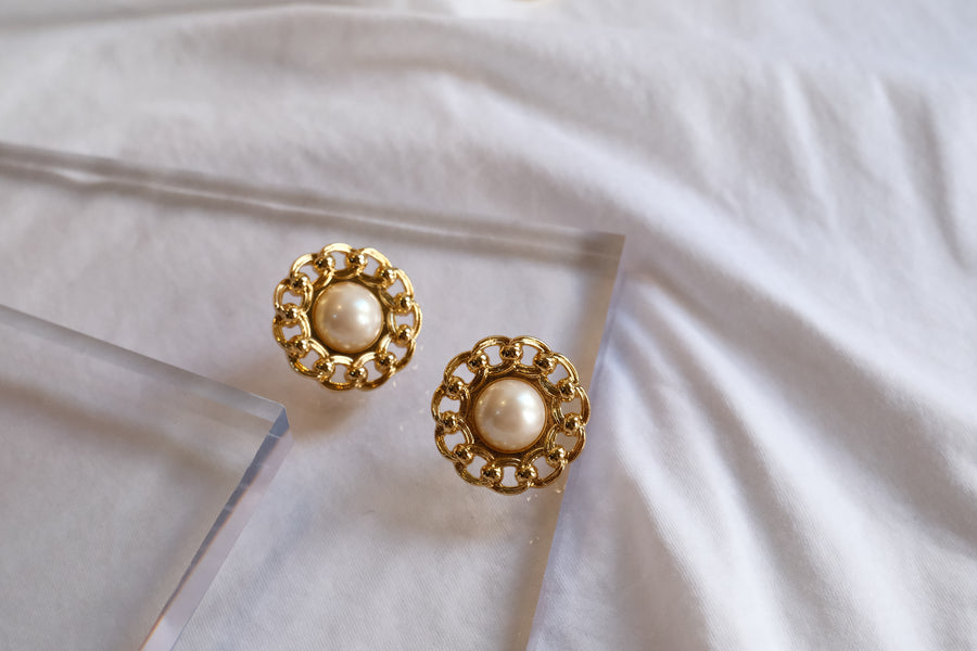 Vintage 18K Gold-plated Enamel Round Earrings