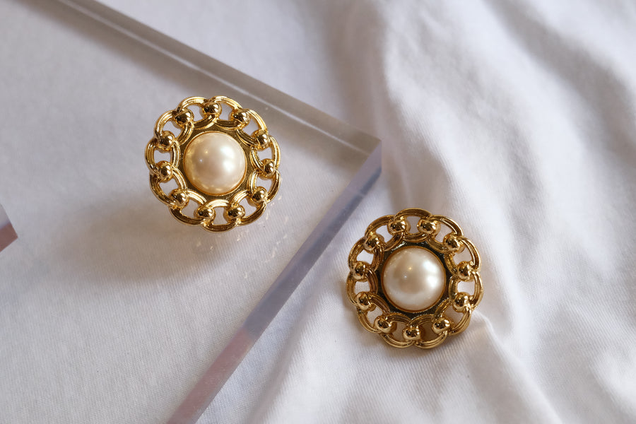 Vintage 18K Gold-plated Enamel Round Earrings