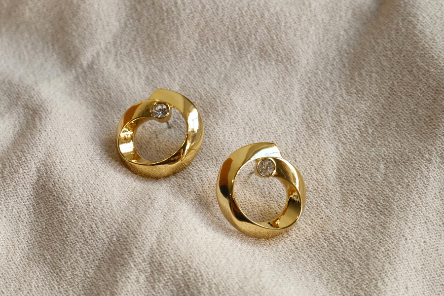 Vintage 18K Gold-plated Zirconia Round Earrings