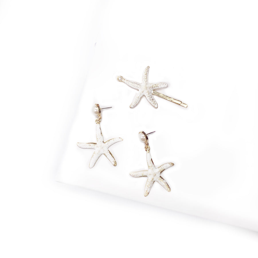 Aesthetic Gold-tone Enamel-paint Starfish Jewelry Set