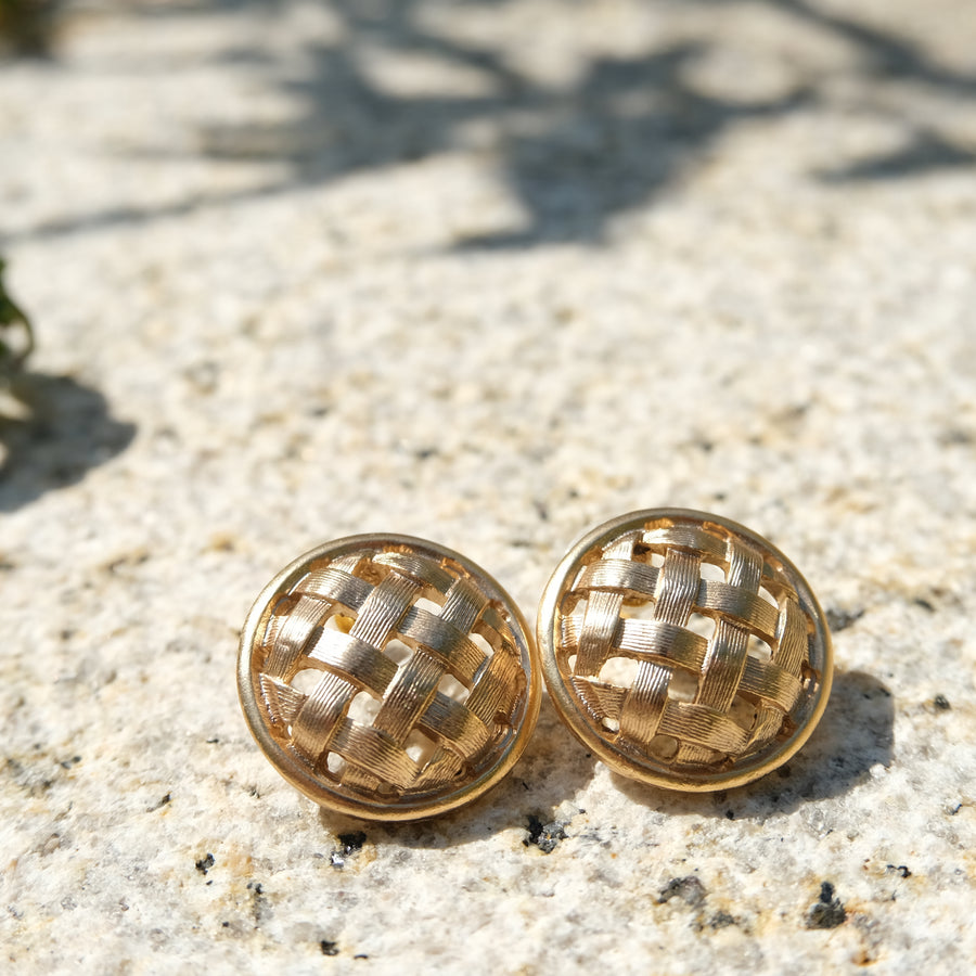 Vintage 18K Gold-plated Titanium Round Stud Earrings