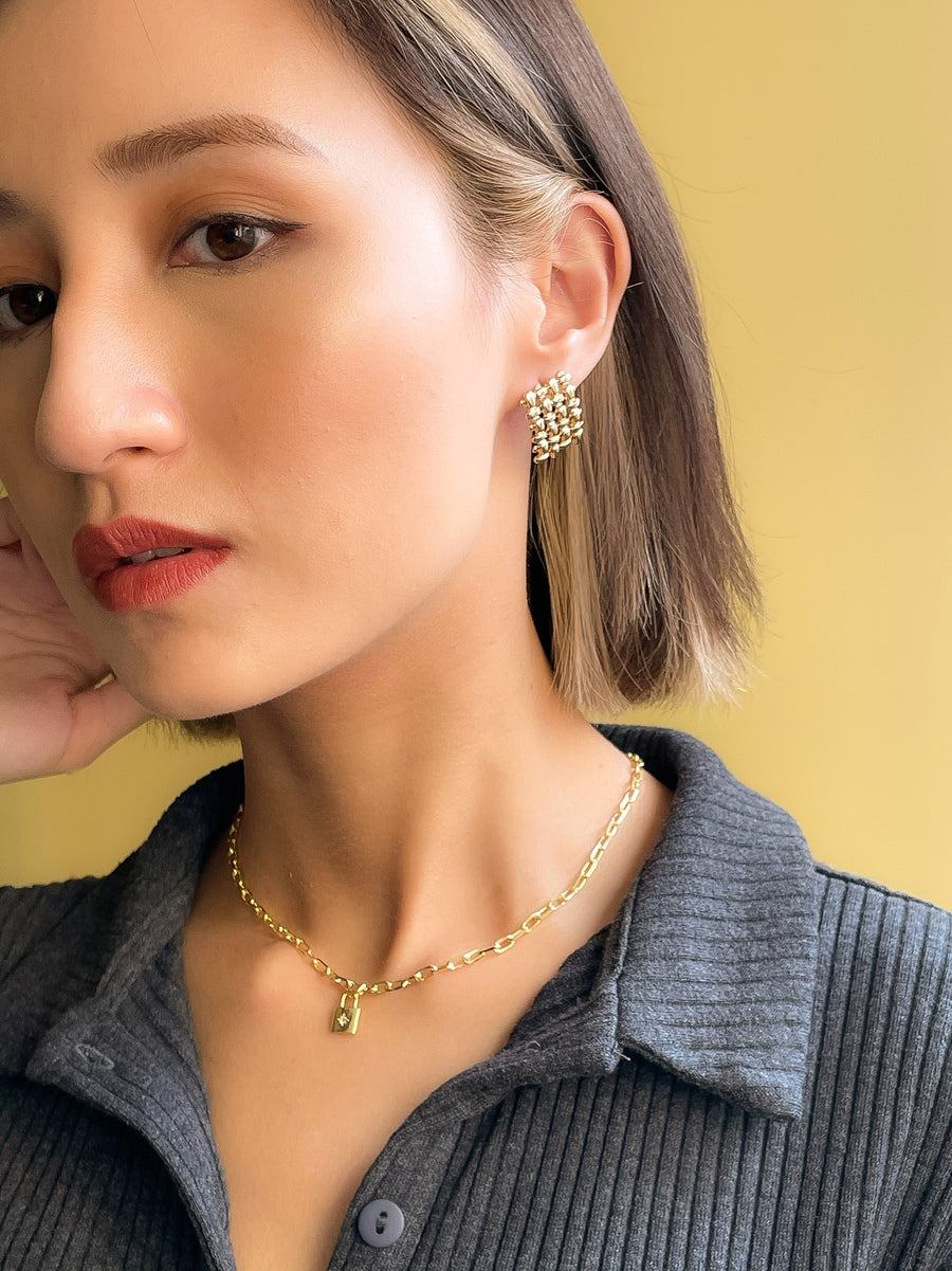 Modern Titanium Gold-tone Stud Earrings